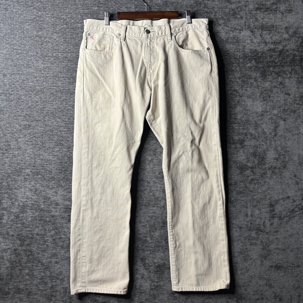 Polo Ralph Lauren Mens Beige Denim Jeans 36x30 Straight Leg Tan Preppy Casual